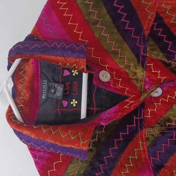 Colorful Velour button jacket blazer shacket chevron Pink Purple Green stripes - Picture 2 of 5